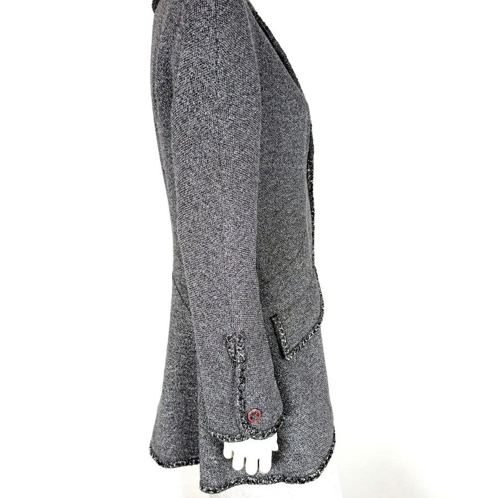 CHANEL Collared Runaway 2020 Black Gray Silver Long Tweed Coat Jacket - Picture 2 of 13